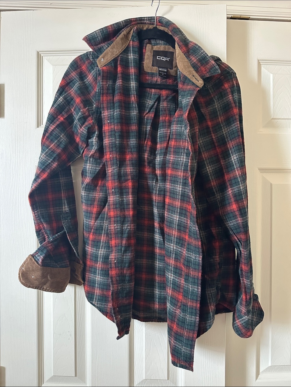 CQR Red & Dark Green Plaid Flannel Jacket with Corduroy Trim